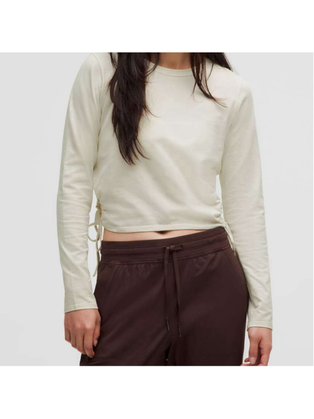 Lululemon Cinched Cut-Outs Cotton Long-Sleeve Shirt Bone sz 4